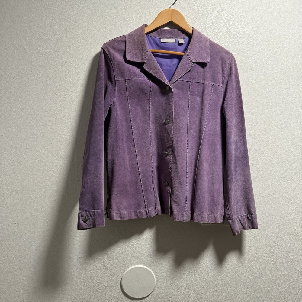 VTG Nordstrom Purple Suede Leather Jacket Button Up Collared Y2K 90's Vintage